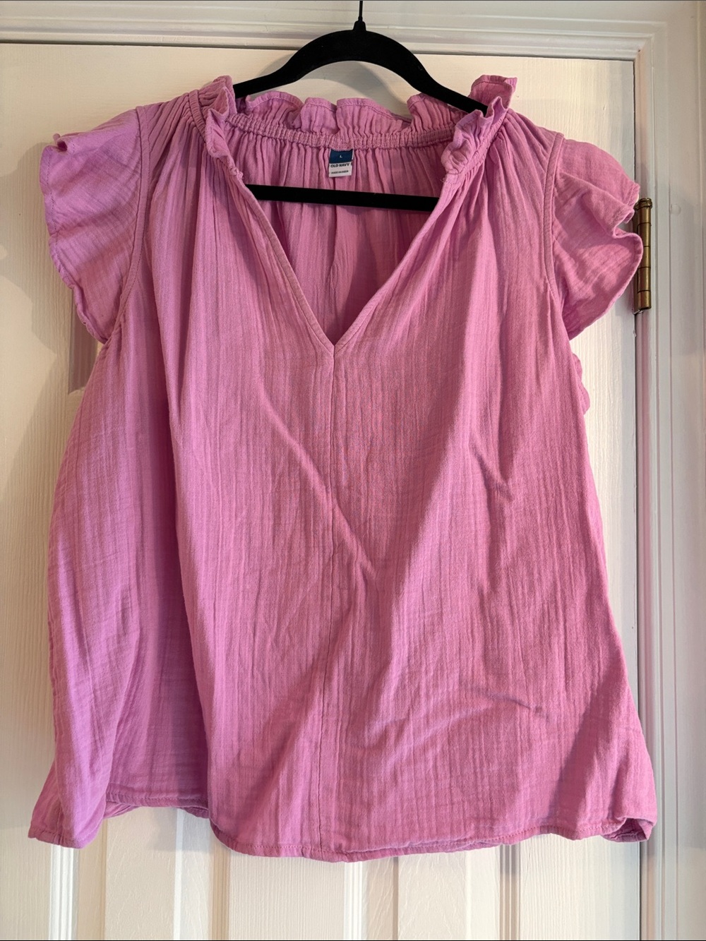 Pink Ruffled V-Neck Women's Top